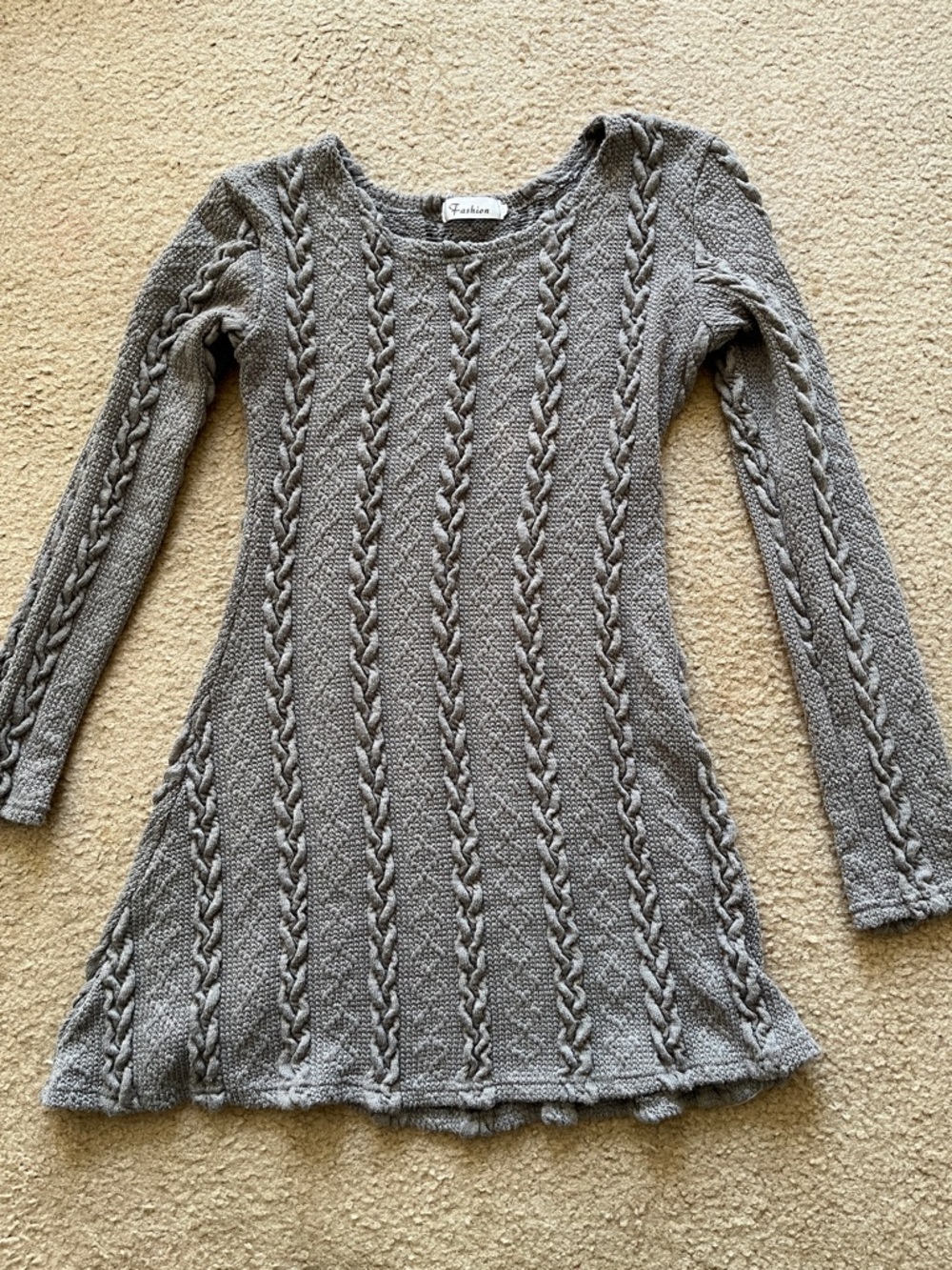 Cable Knit Long Sleeve Sweater- Gray